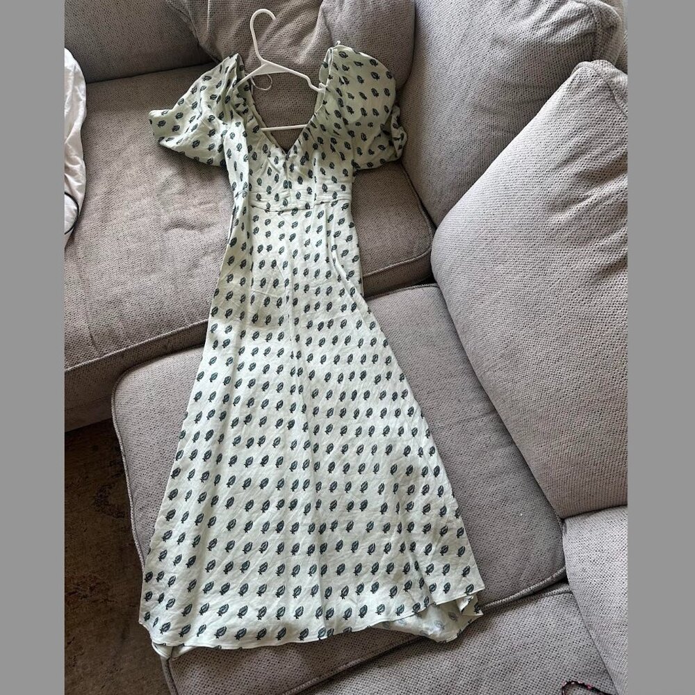 Viscose-Linen Ruched Long Midi Dress